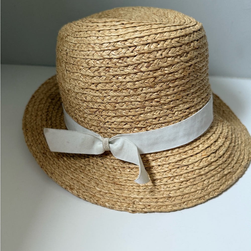 Bindya Elegant Tan Straw Hat with Cream Ribbon.